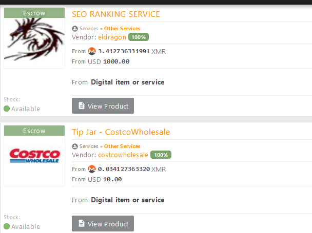 An interface for the DrugHub Market that displays several product categories and security aspects